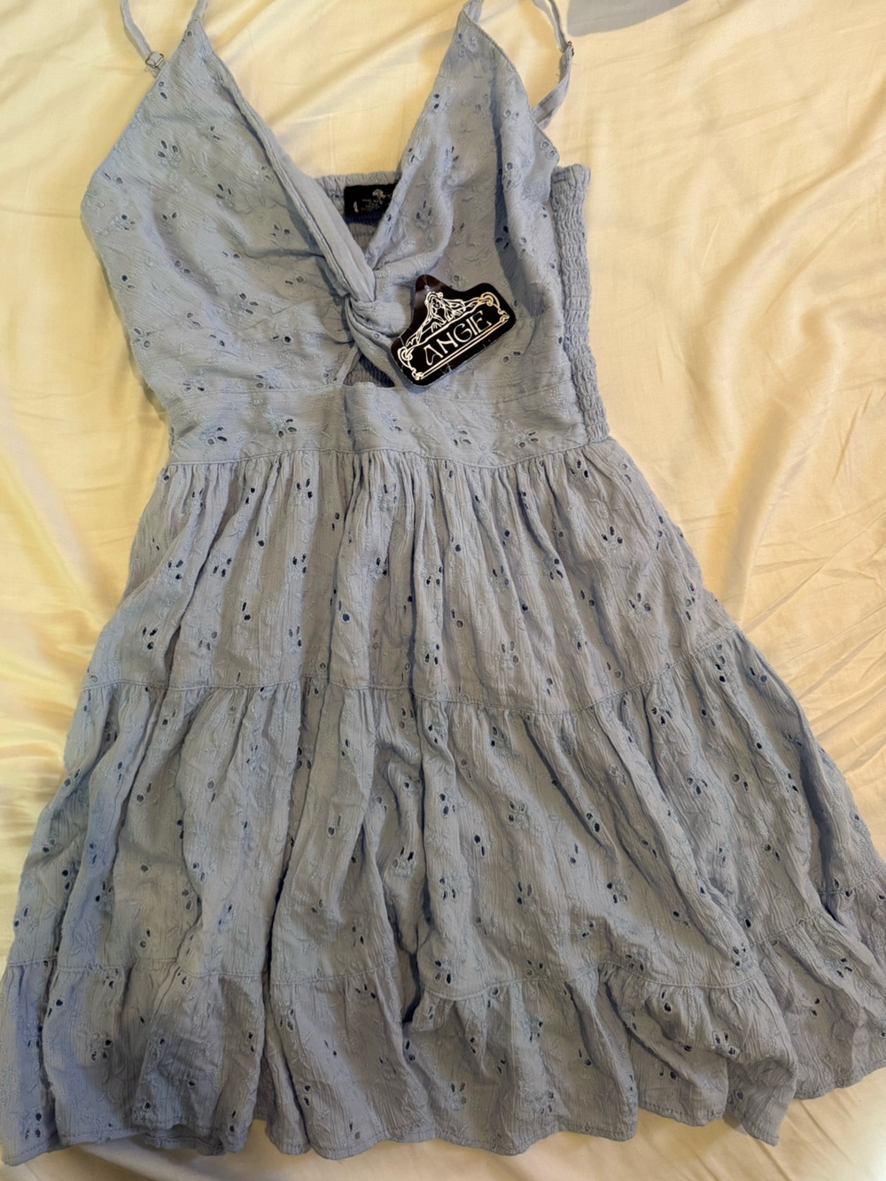 Light Blue Women Smocked One-Piece Dress with Eyelet Skirt